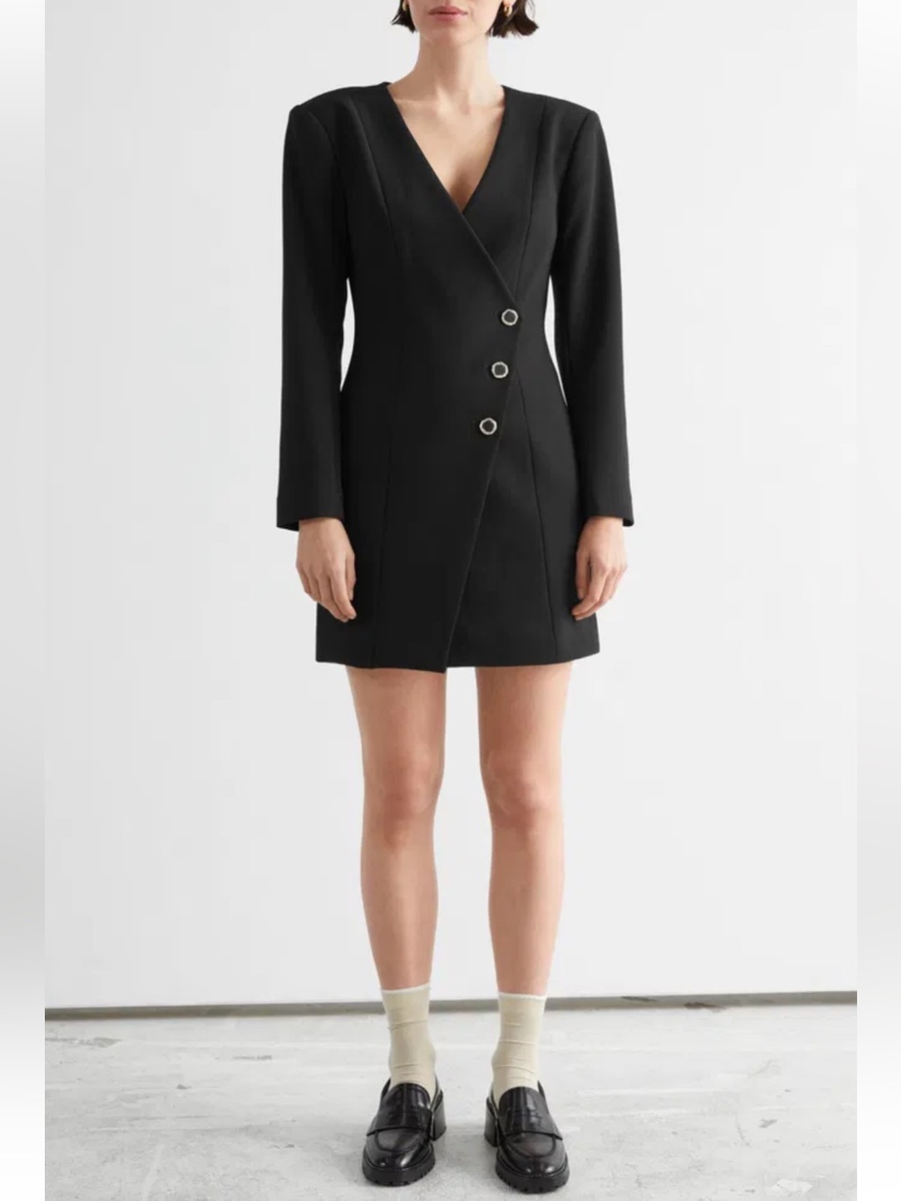 & Other Stories Fitted Asymmetrical Padded
Shoulder Blazer Mini Dress Size 6